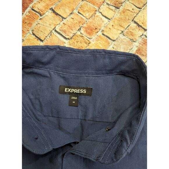 Express men’s fitted short sleeves button down shirt 100% cotton blue size M - Picture 8 of 8